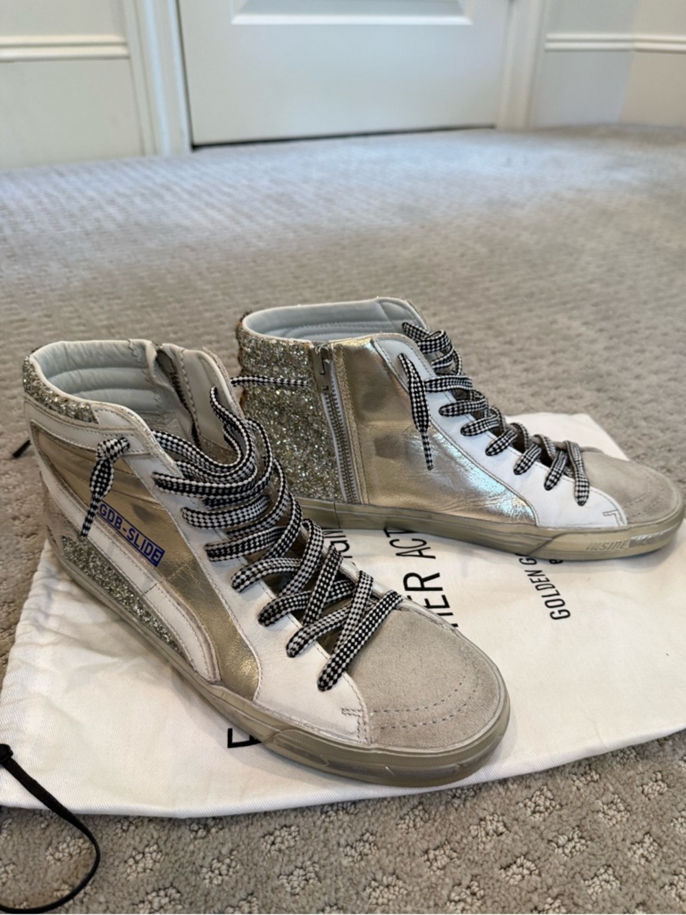 Golden Goose Slide Silver Glitter High-Top Sneakers Size 40/10 AUTHENTIC - Picture 6 of 14